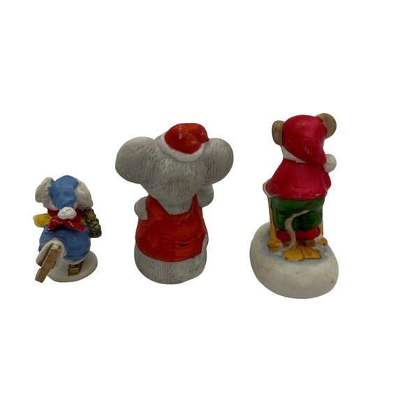 3 Christmas Mouse Figurines Ceramic Skier Ice Skater Xmas Collectible - Picture 4 of 5